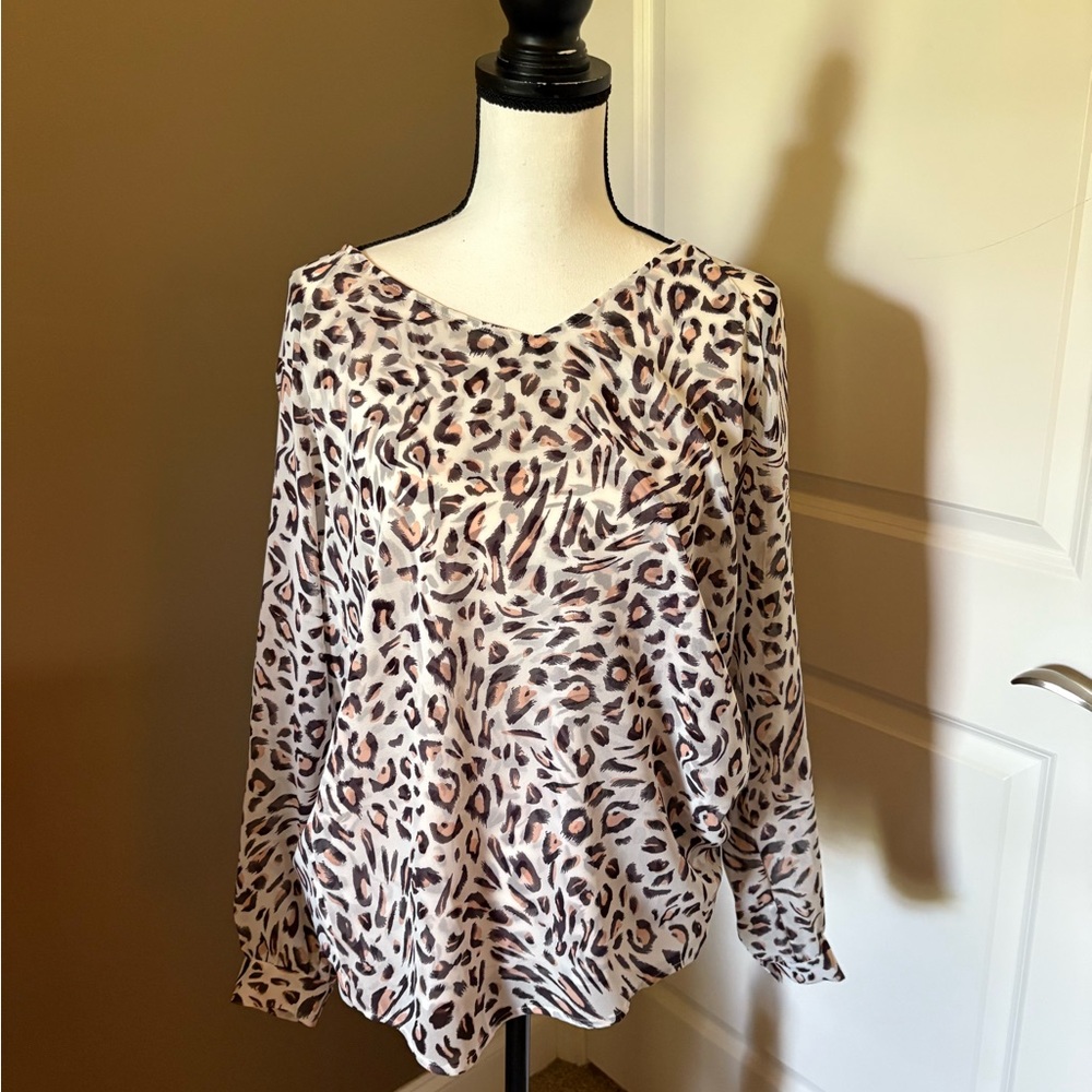 Vintage Cabi Blouse Leopard Print Top - Black, Brown, Cream